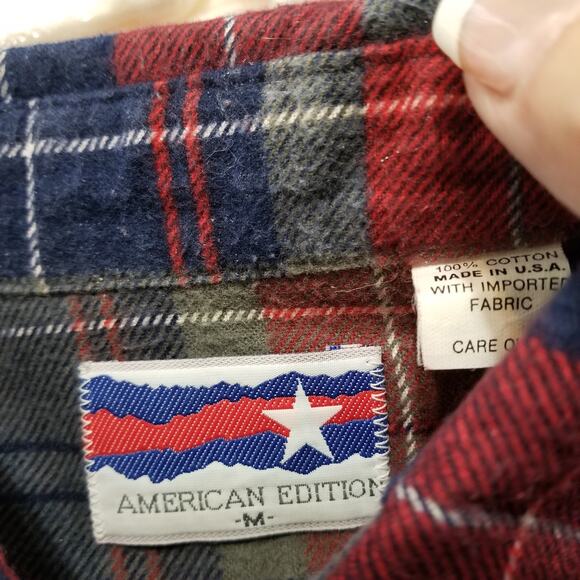 American Edition Men's Multicolor Plaid Flannel Long Sleeve Button Up Shirt SZ M - Picture 7 of 9